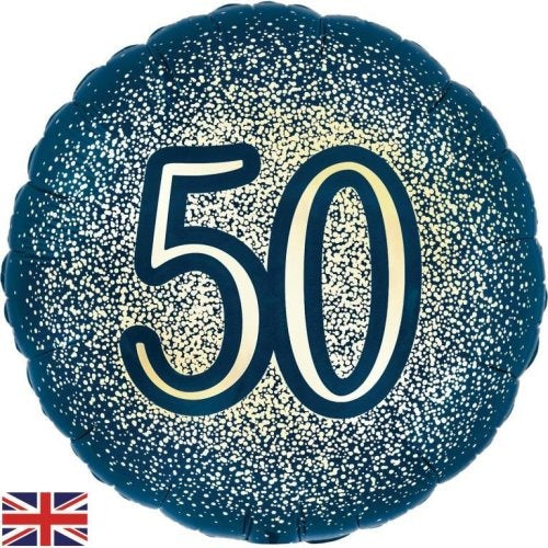 Foil Balloon 45cm Glitter Navy Gold #50