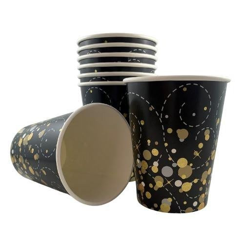 Sparkling Fizz Black/Gold 266ml 8pk Paper Cups