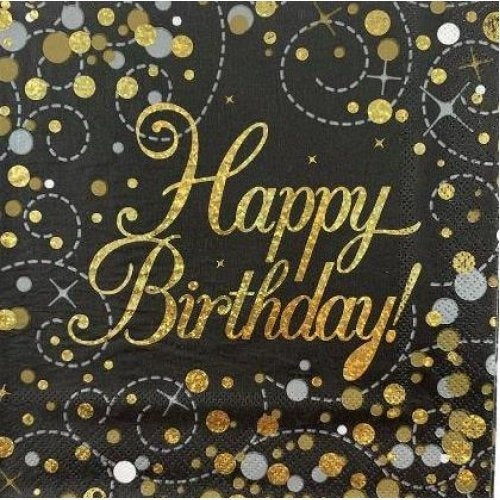 Sparkfizz Black/ Gold Napkins Hbd Pk16