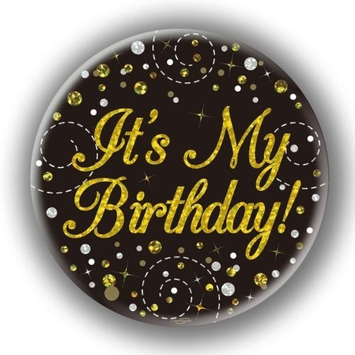Sparkling Fizz Black/Gold Badge 75mm Birthday