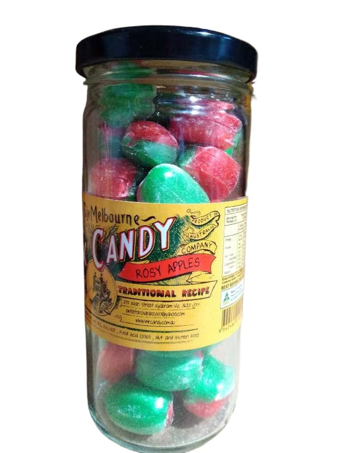 The Melbourne Rock Candy Rosy Apples Glass Jar 170g