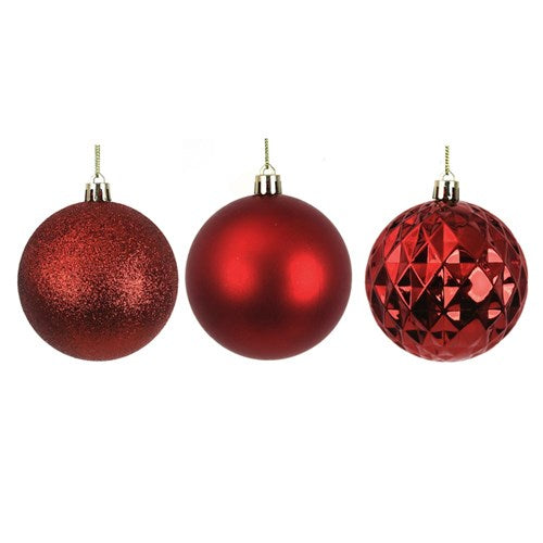 4PK 8CM RED SHATTERPROOF BAUBLES IN PVC TUBE & BLACK PDQ