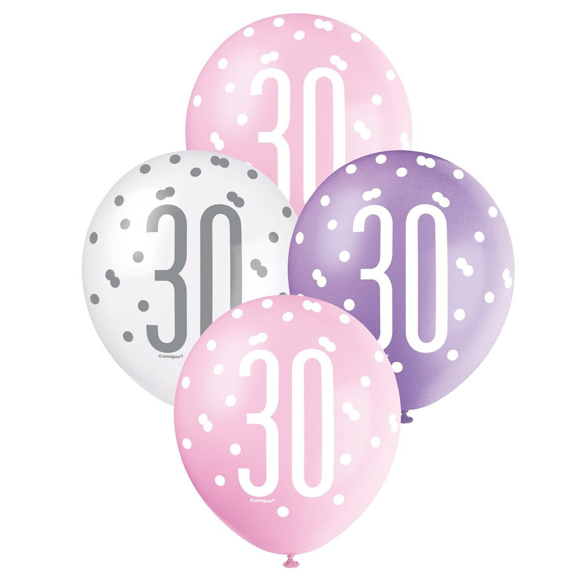 Pink, Purple & White Assorted 30cm Latex Balloons - 30 image 0