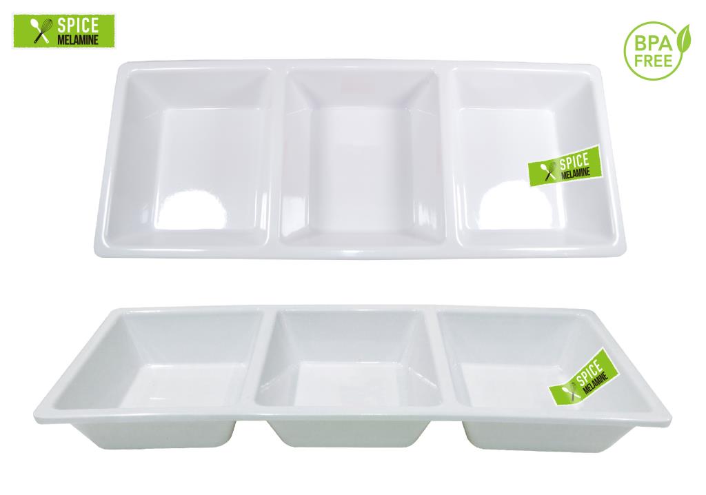 White Melamine 3 Section Condiment Tray - 38CM x 15CM image 0