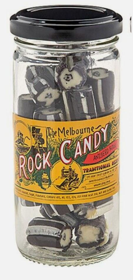 The Melbourne Rock Candy Aniseed Rock Glass Jar 170g