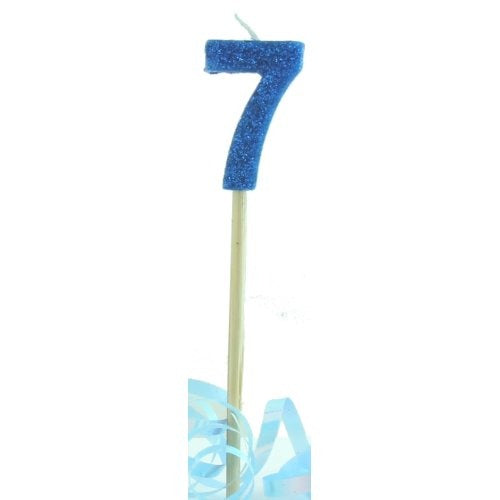 CANDLE BLUE GLITTER LONG STICK #7 image 0