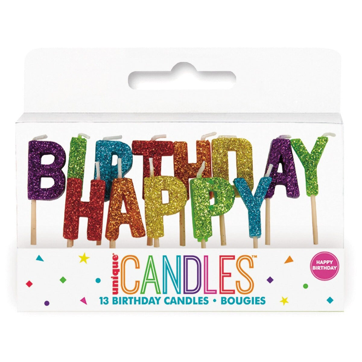RAINBOW GLITTER HAPPY BIRTHDAY CANDLES image 0