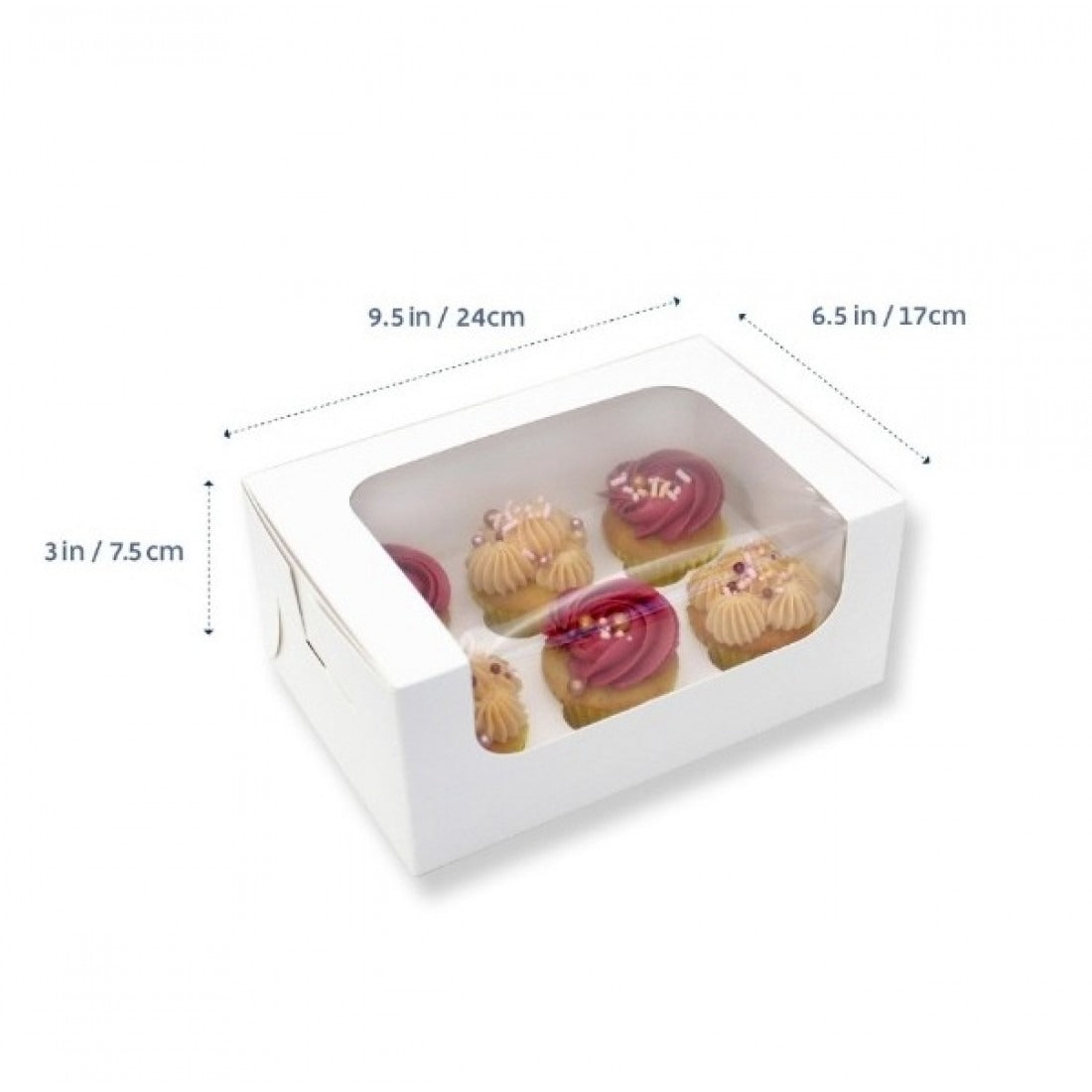 6 Holds White Mini Cupcake Box with Insert (6.75x4.5x3in) (5 Pack) image 0