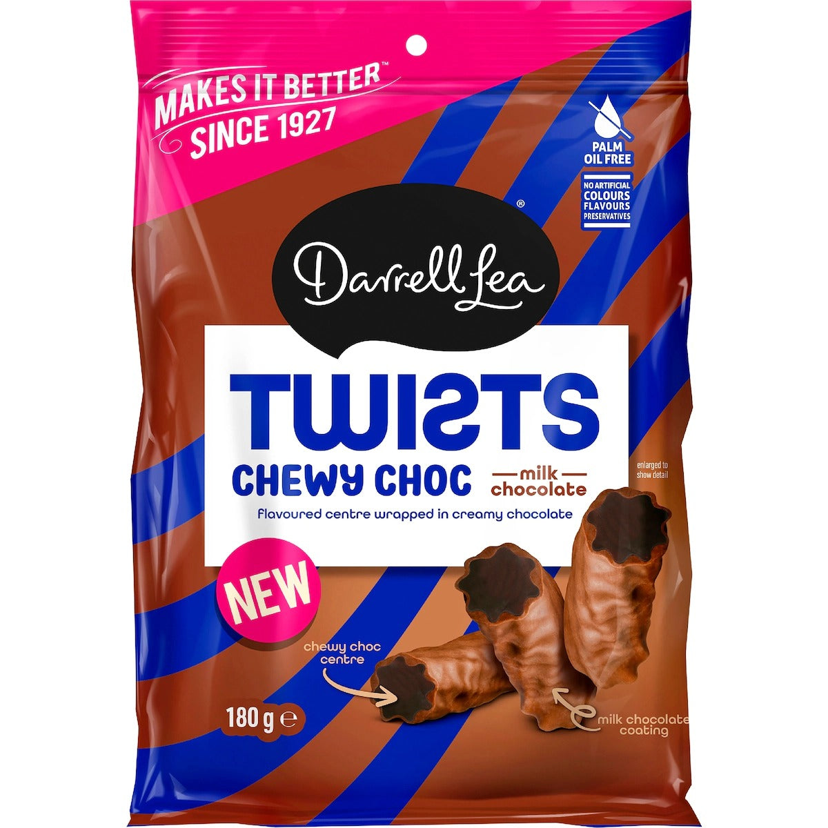 Darrell Lea Chewy Choc Twists 180g