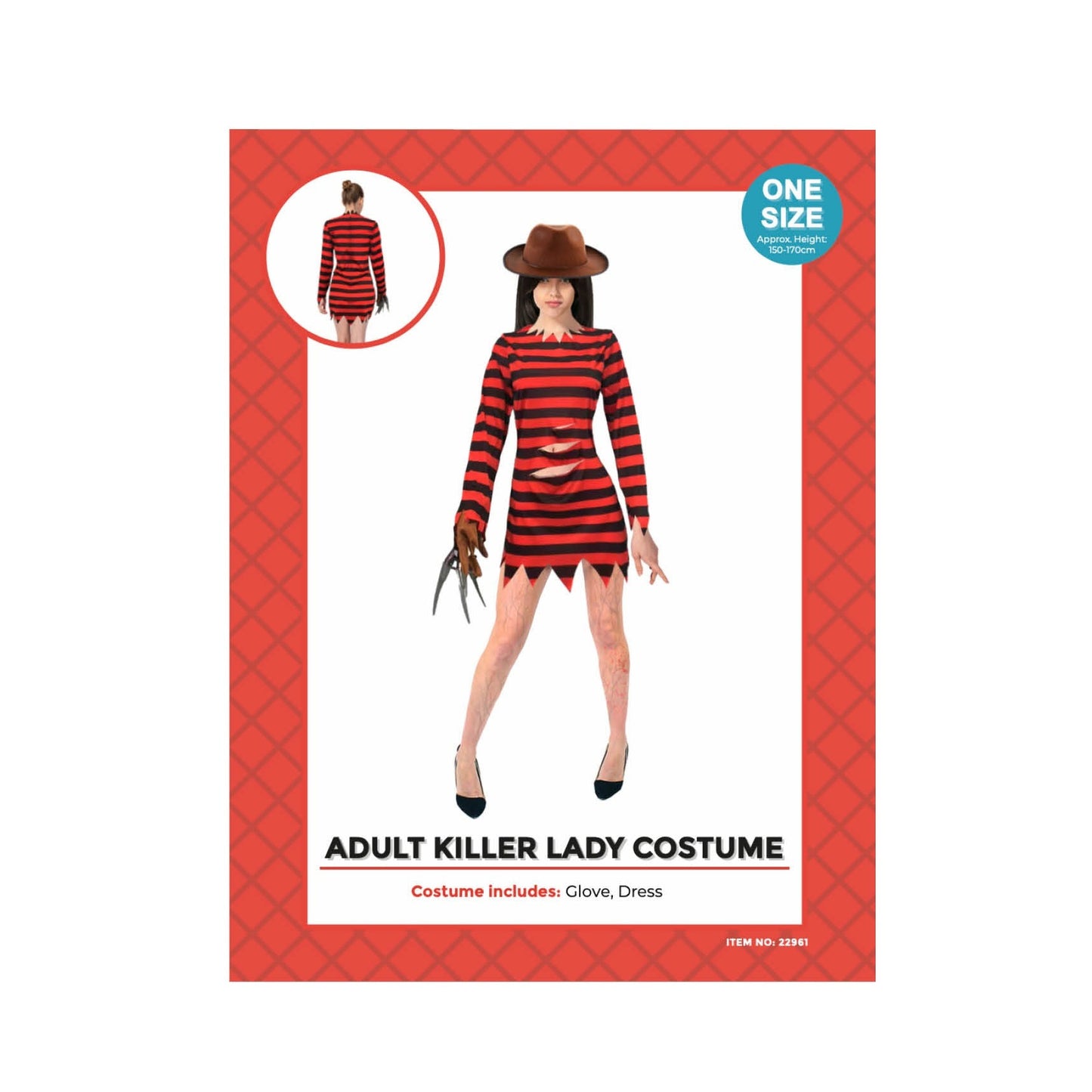 Adult Red Black Stripe Killer Lady Costume image 0