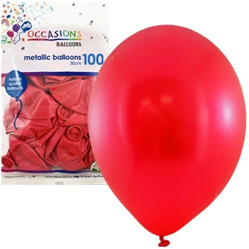 Metallic 30cm Latex Balloons 100pk - Red image 0