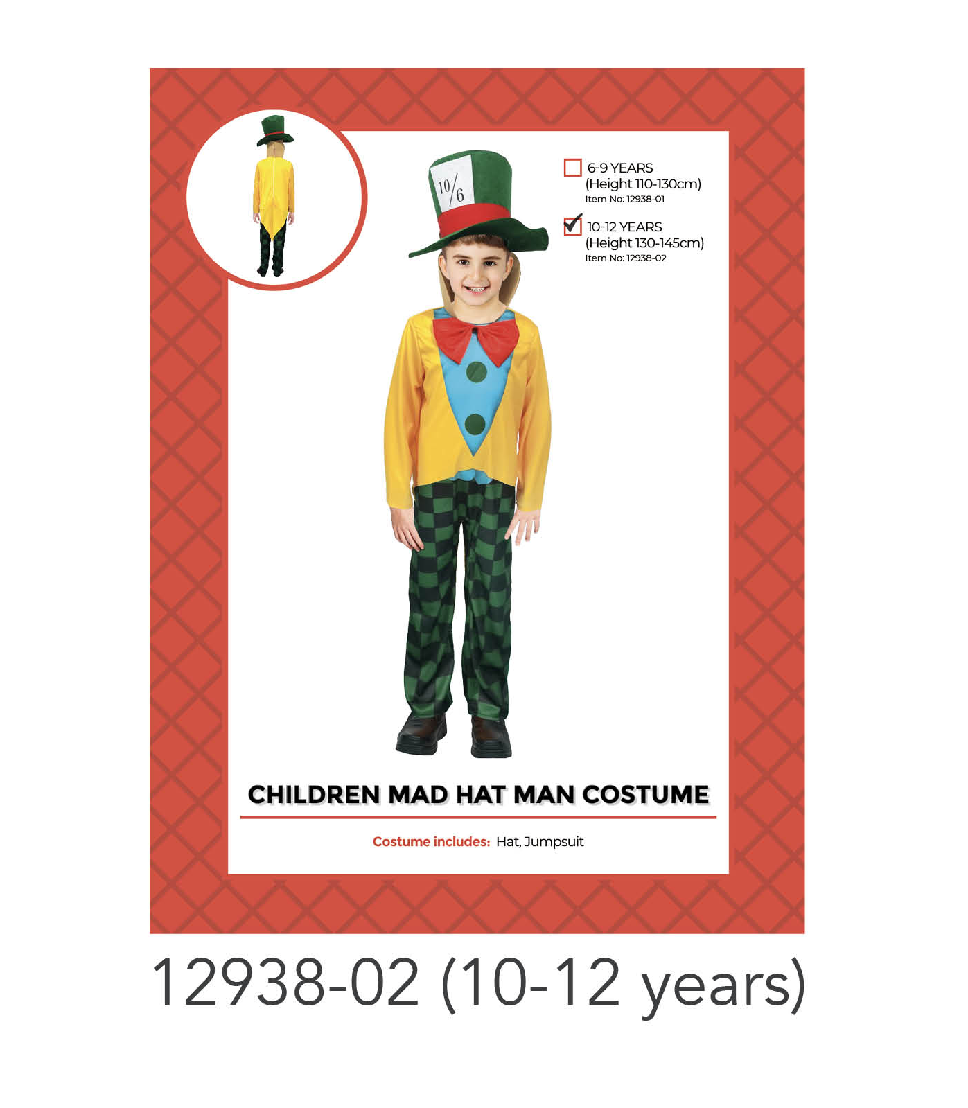 Children Crazy Hat Man Costume 10-12