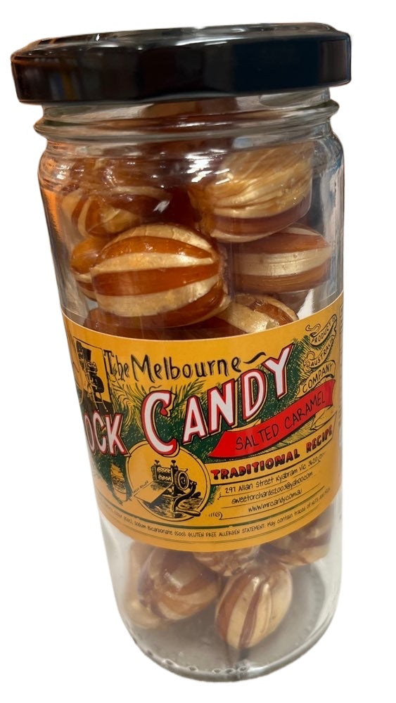 The Melbourne Rock Candy Salted Caramel Glass Jar 170g
