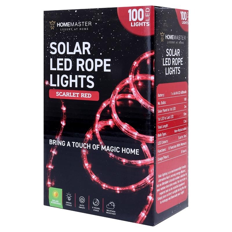Rope Light Solar 100LED 12m Total Length Red 8 Functions image 0