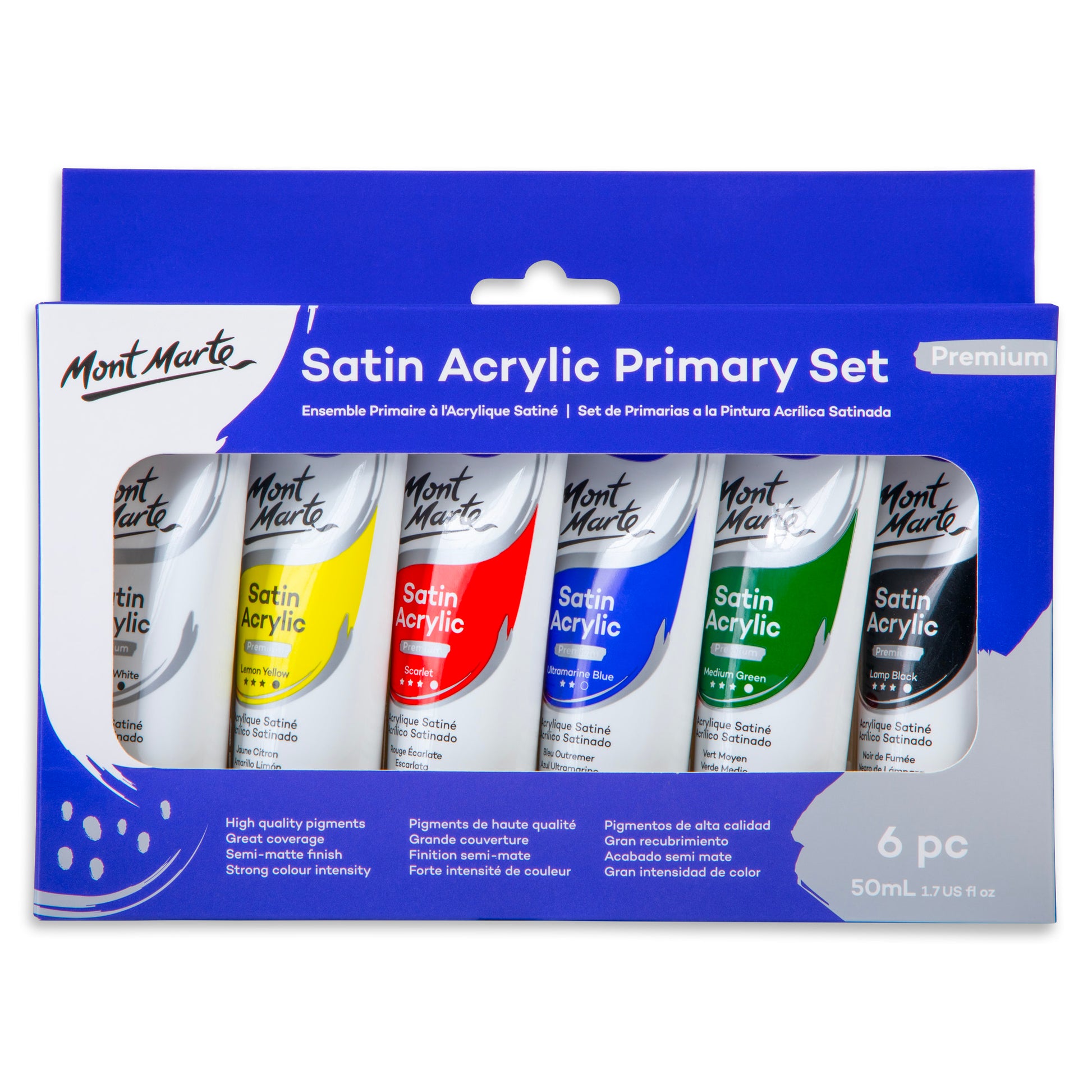 Satin Acrylic Primary Paint Set 6pc x 50ml image 0