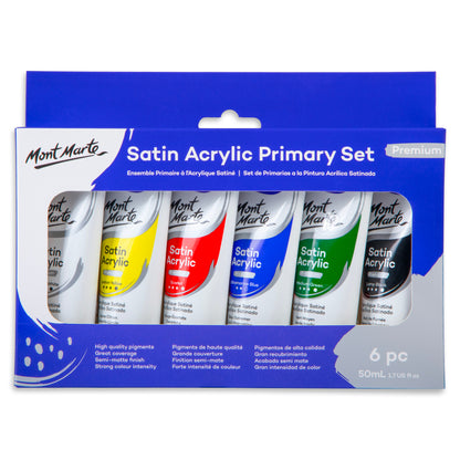Satin Acrylic Primary Paint Set 6pc x 50ml image 0