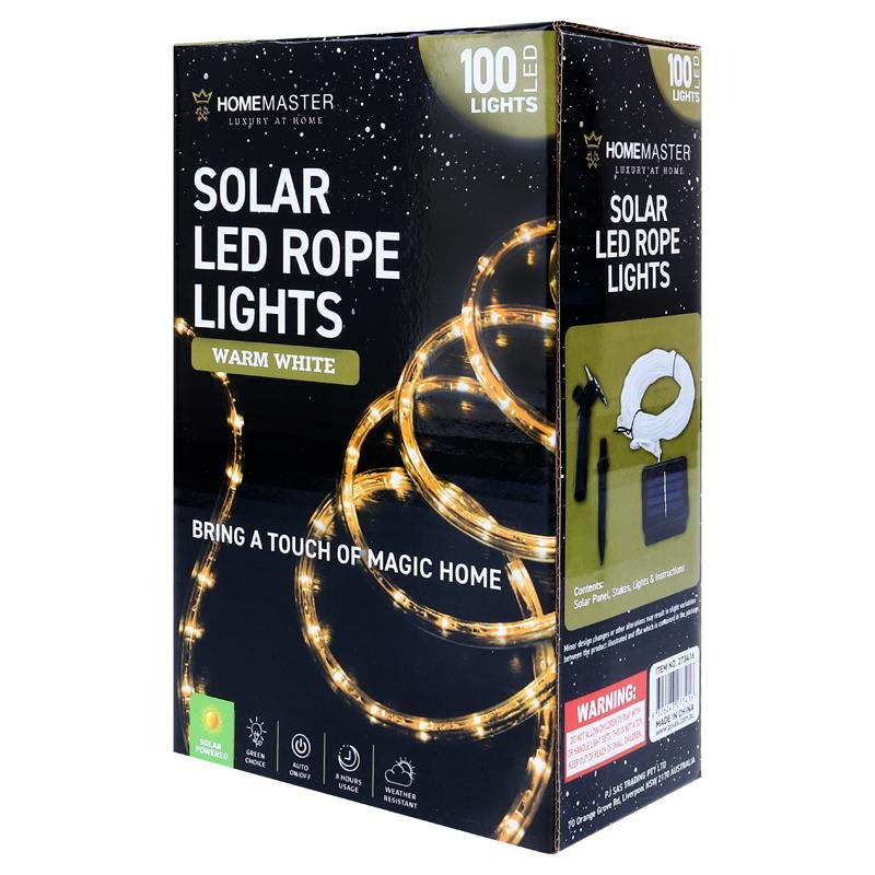 Rope Light Solar 100LED 12m Total Length Warm White 8 Functions image 0