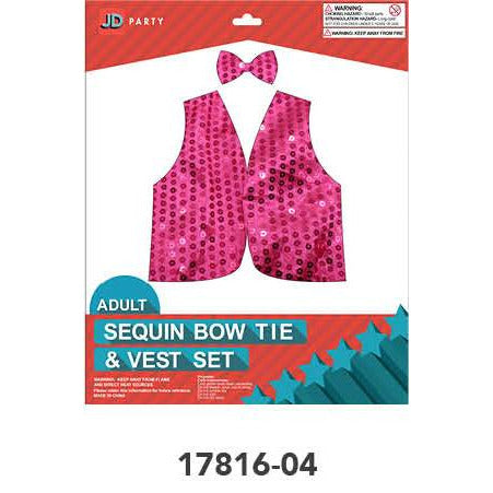 Adult Sequin Bow Tie &amp; Vest Set (Hot Pink) image 0