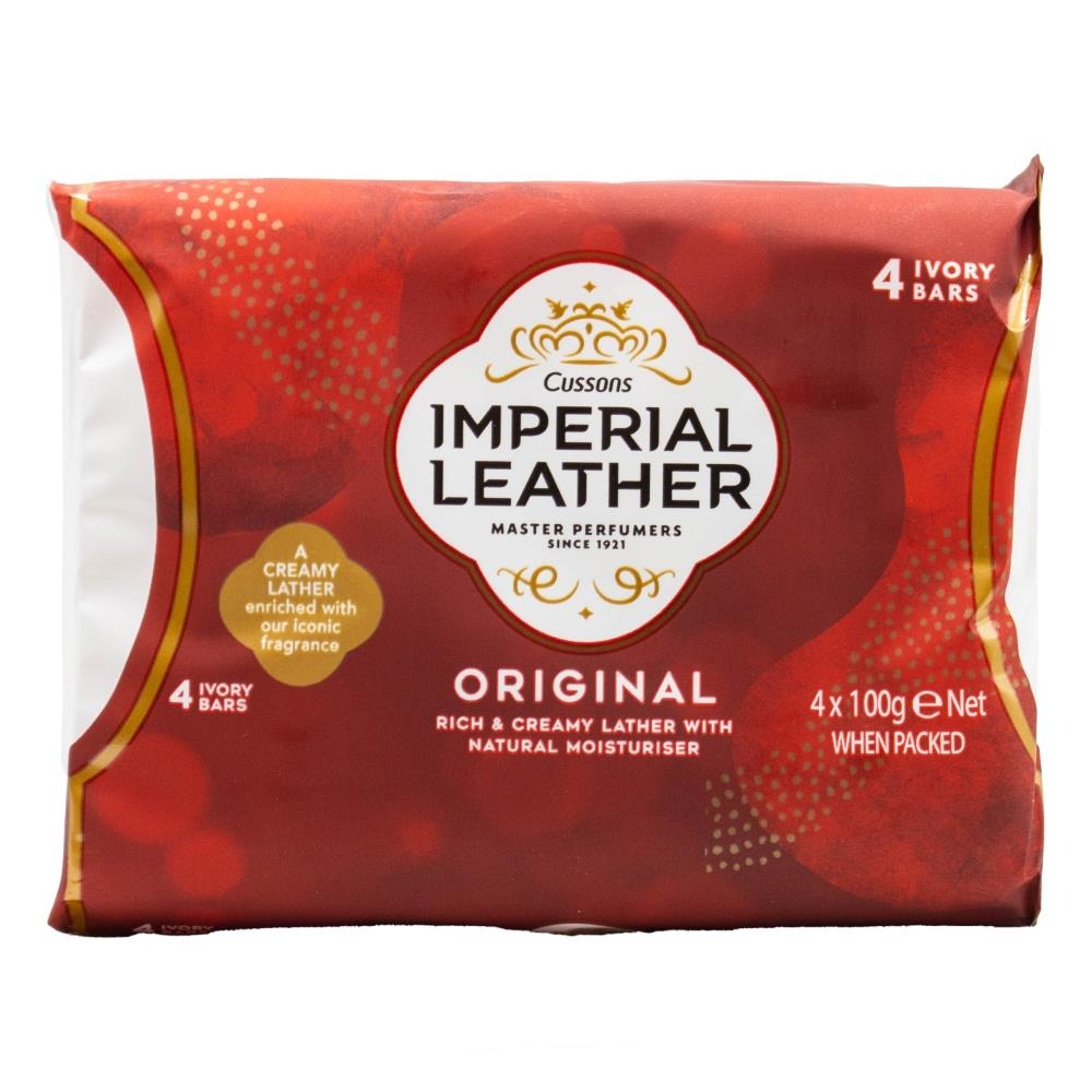 IMPERIAL LEATHER PK4 x 100g IVORY BARS ORIGINAL RICH AND CREAMY LEATHER WITH NATURAL MOISTURISER