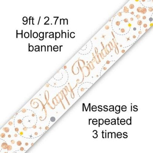 Sparkling Fizz Rose Gold Happy Birthday Banner 2.7m