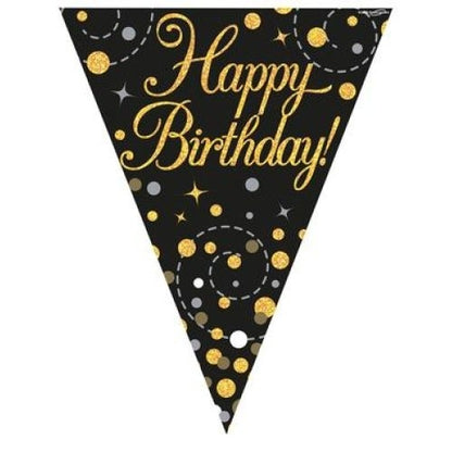 Flag Bunting Spark Fizz Black Happy Birthday