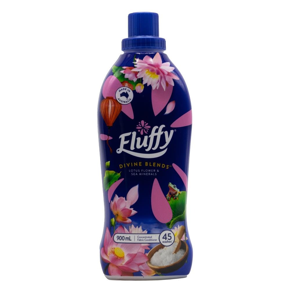 FLUFFY 900mL FABRIC CONDITIONER CONCENTRATED DIVINE BLENDS LOTUS FLOWER AND SEA MINERALS