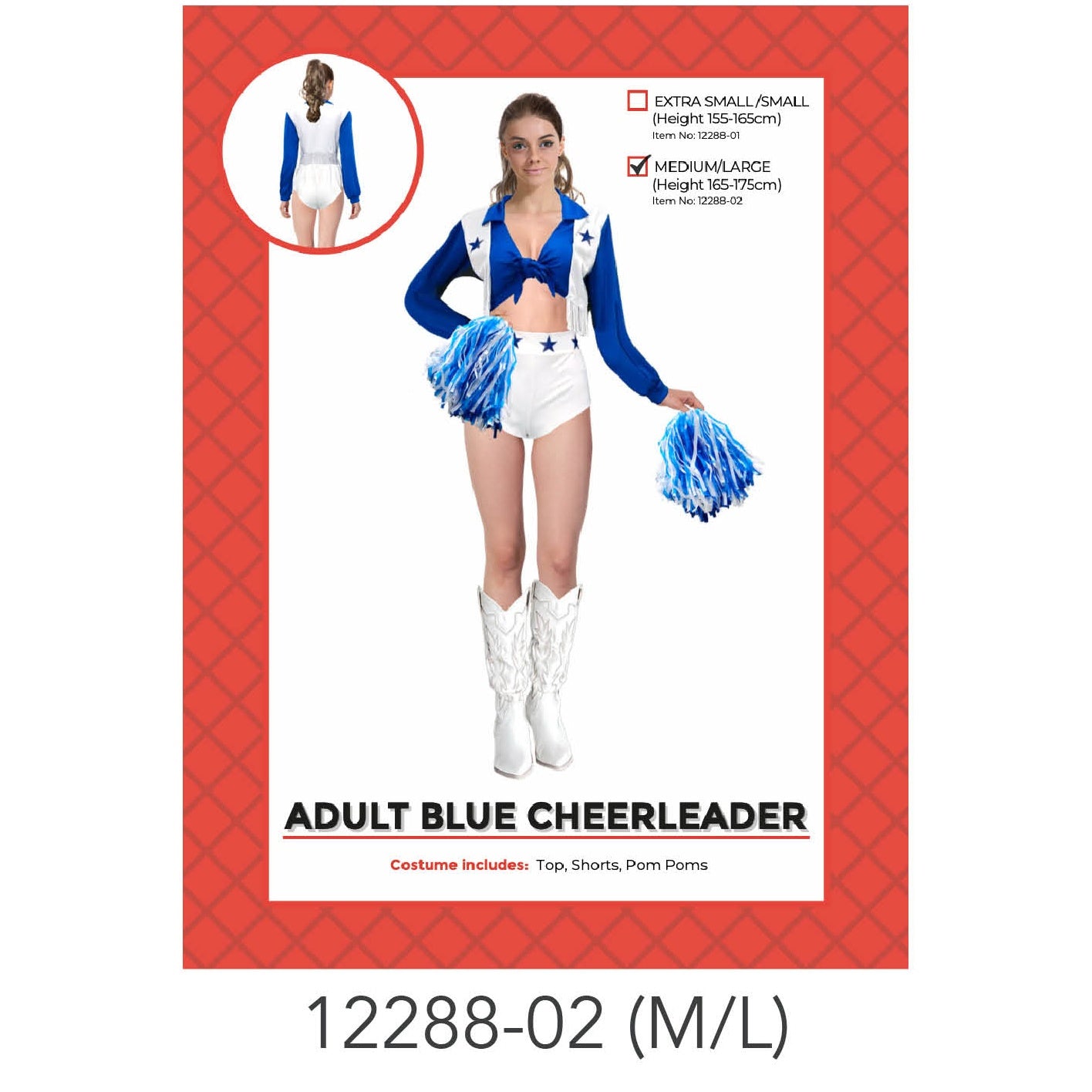 Adult Blue Cheerleader Costume M/L