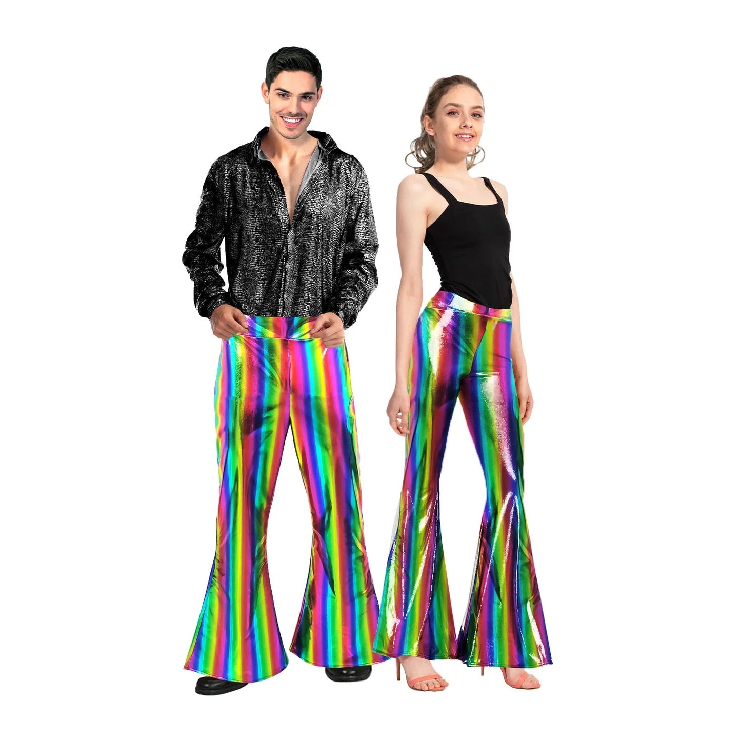 Adult Metallic Flare Pants (Rainbow) (S/M)