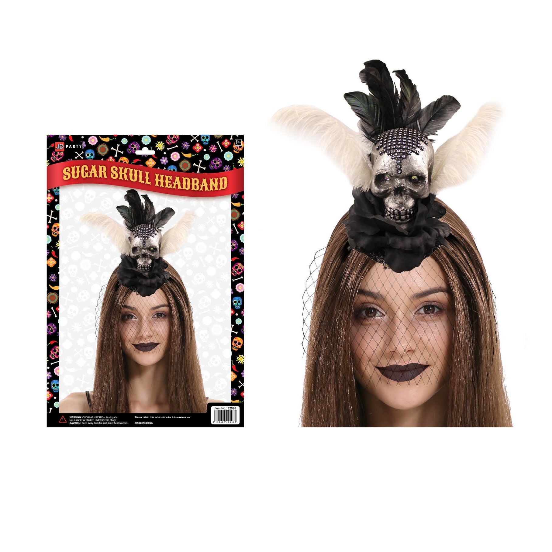Day of the Dead Sugar Skull Headband (Black) image 0