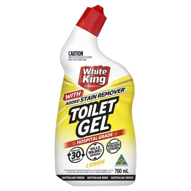 WHITE KING 700mL TOILET GEL WITH ADDED STAIN REMOVER HOSPITAL GRADE LEMON
