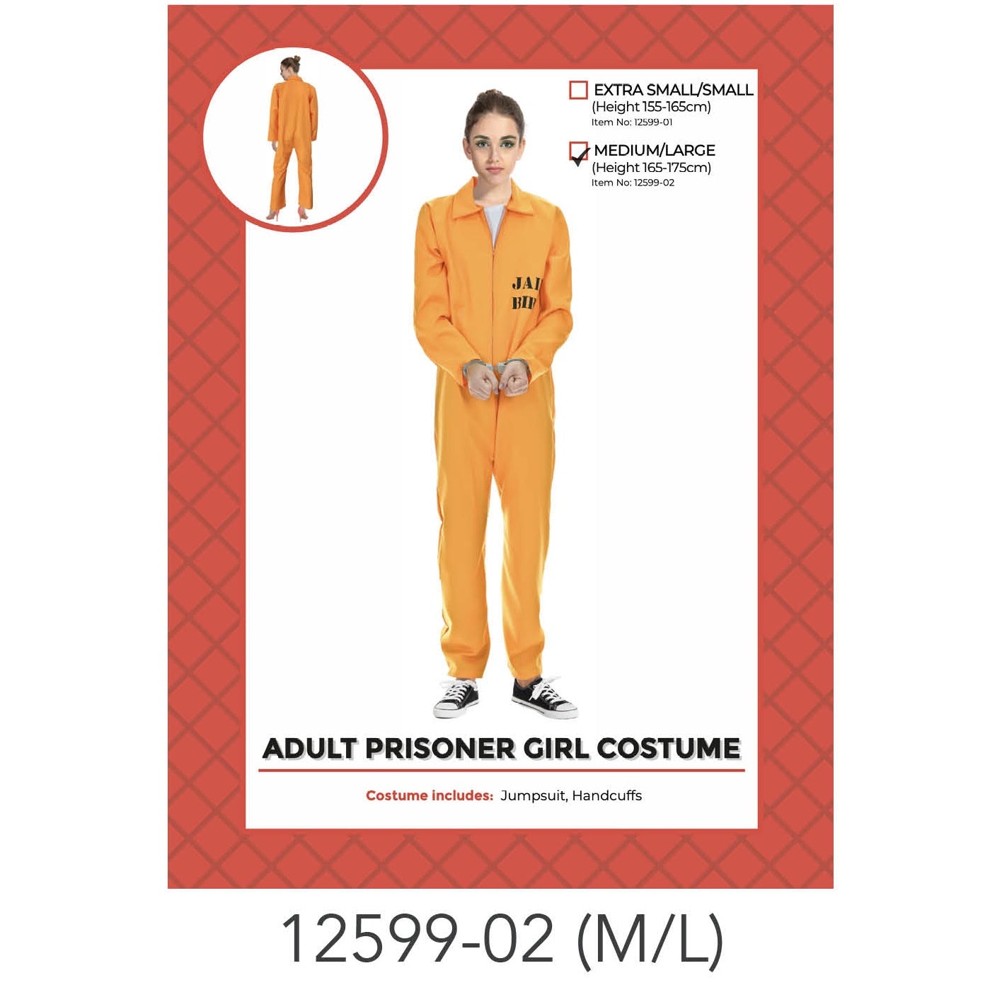 Adult Orange Prisoner Jumpsuit Ladies M/L