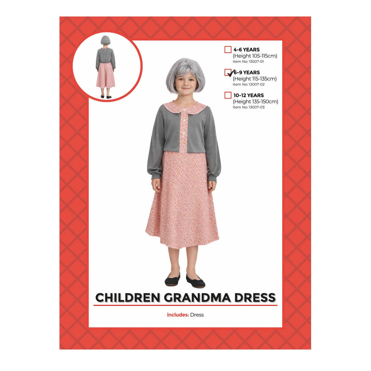 Childrens Grandma Costume (Dress/Jacket) (7-9 years)