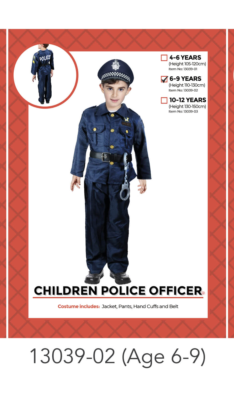 Children Police Costume 6-9 years