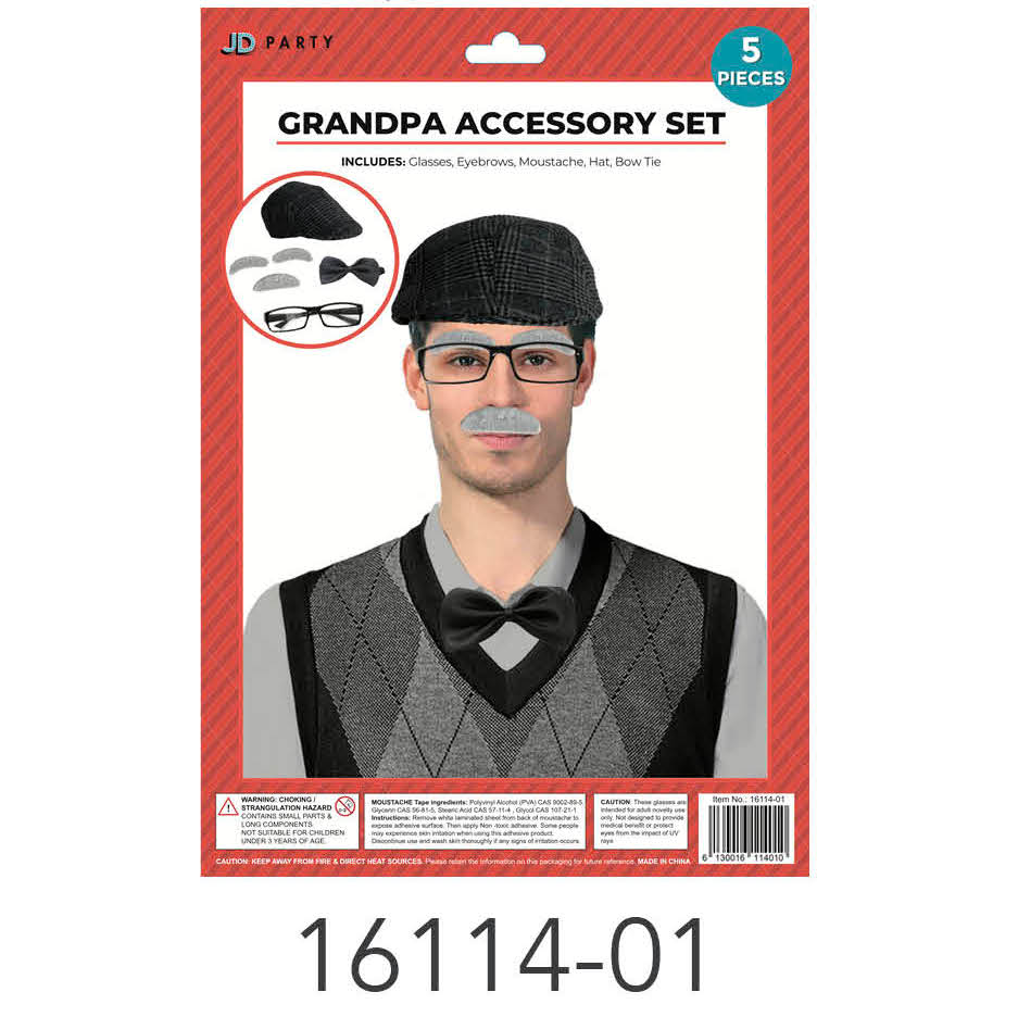 Grandpa Instant Kit (Dark Grey) (Cap, bow tie, eye brows, moustache, glasses) image 0