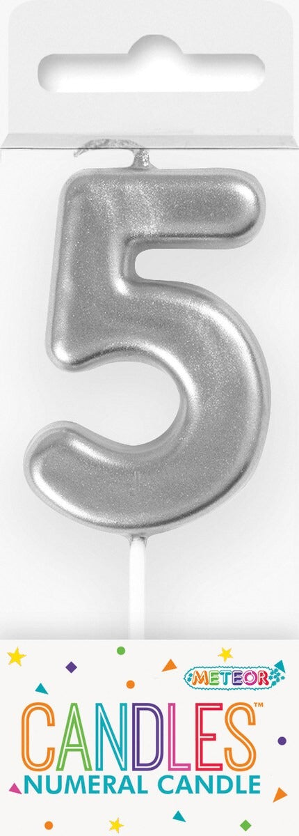 MINI SILVER NUMERAL CANDLE - 5 image 0