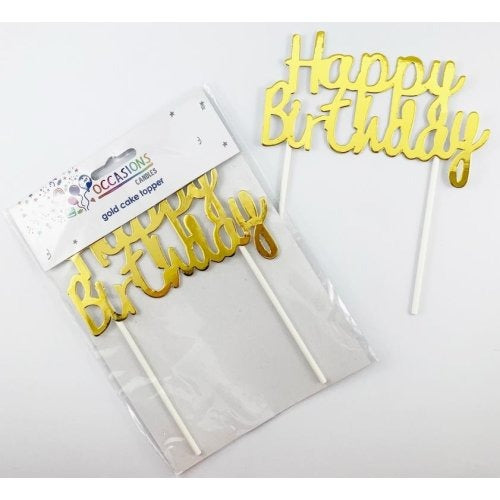 CAKE TOPPER HBDAY MET. GOLD image 0