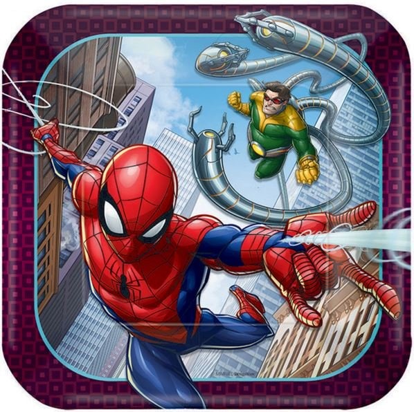 8 Spiderman Webbed Wonder 7in/17cm Paper Square Plates image 0
