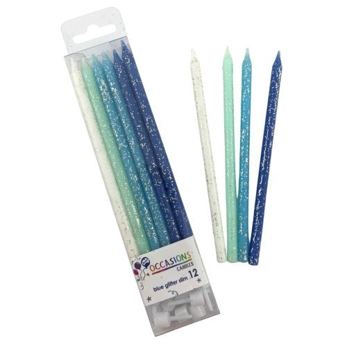 CANDLE SLIM 120MM GLITTER BLUE image 0