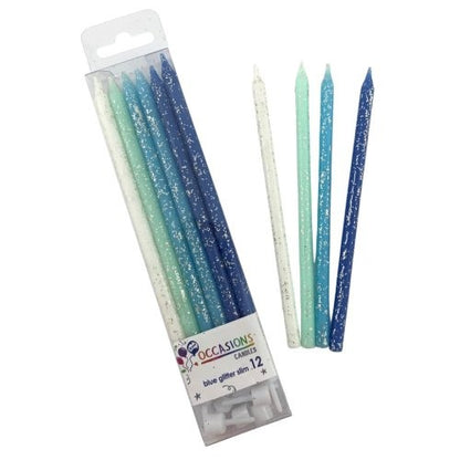 CANDLE SLIM 120MM GLITTER BLUE image 0