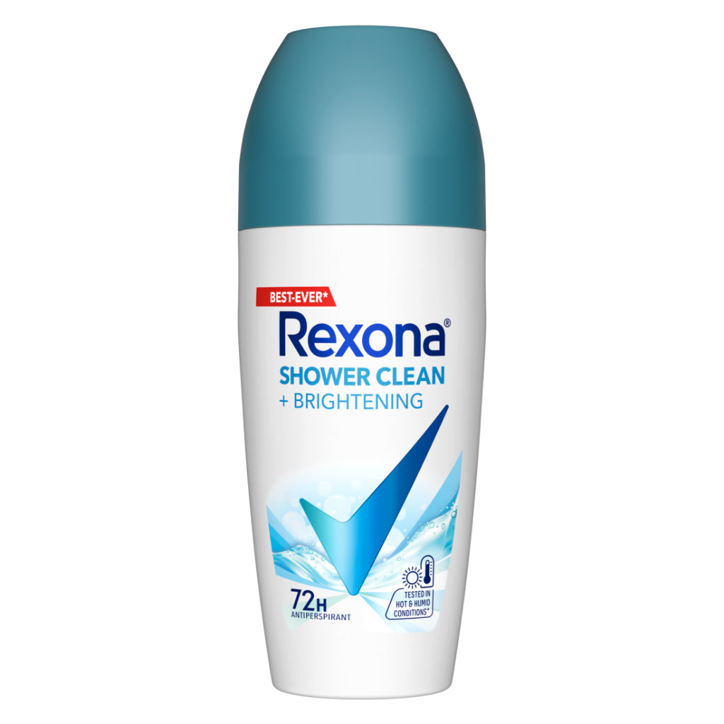 REXONA 45mL DEODORANT WOMEN ROLL ON 72 HOUR SHOWER CLEAN + BRIGHTENING