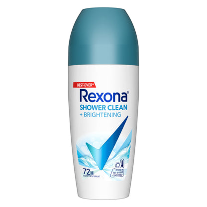 REXONA 45mL DEODORANT WOMEN ROLL ON 72 HOUR SHOWER CLEAN + BRIGHTENING