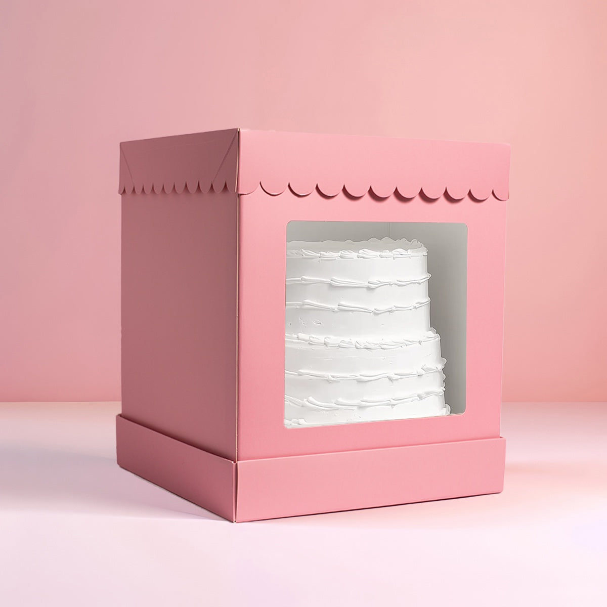 10â€ x 10â€ x 12â€ Tall Scalloped Cake Box - Pastel Pink image 0