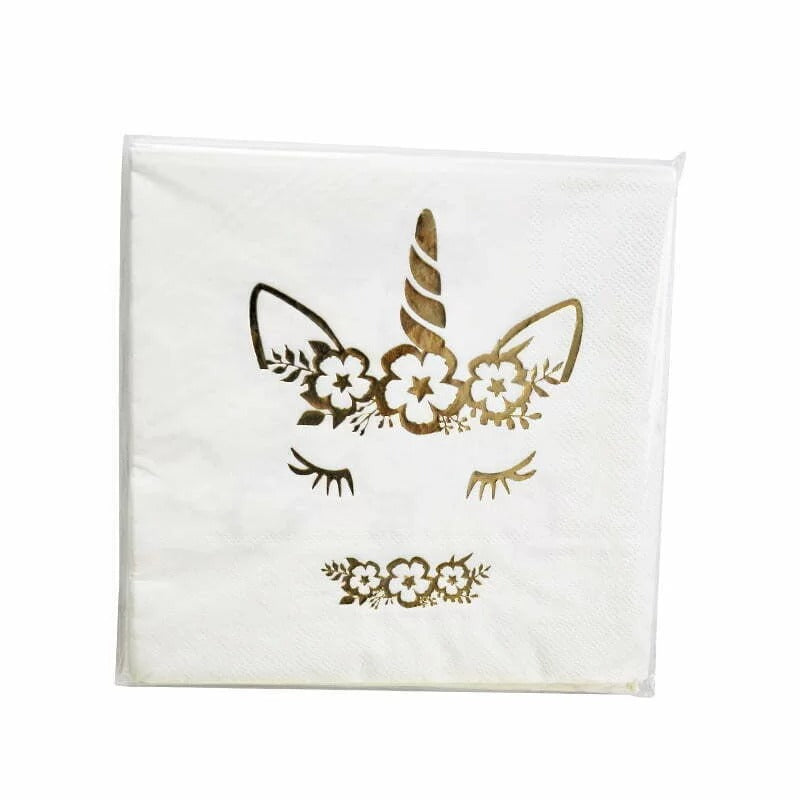 16 Gold Foil Unicorn Napkins image 0