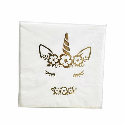 16 Gold Foil Unicorn Napkins image 0