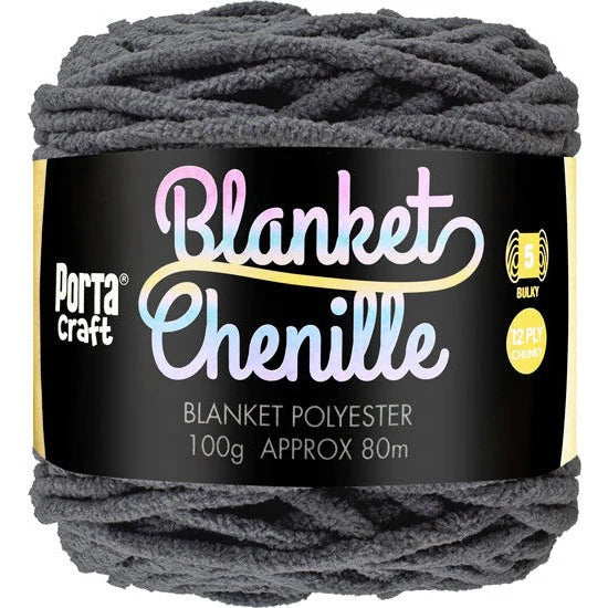 Chenille Blanket Yarn 100g 80m Solid Dark Grey