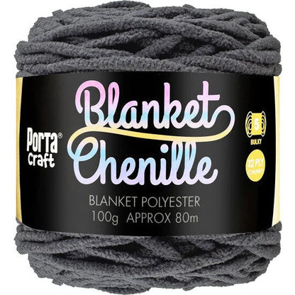 Chenille Blanket Yarn 100g 80m Solid Dark Grey