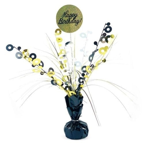 Centrepiece Black/Gold Happy Birthday
