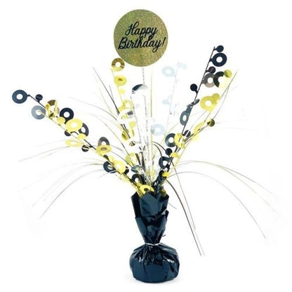 Centrepiece Black/Gold Happy Birthday