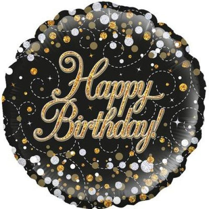 Foil Balloon 45cm Sparkling Fizz Black Bday