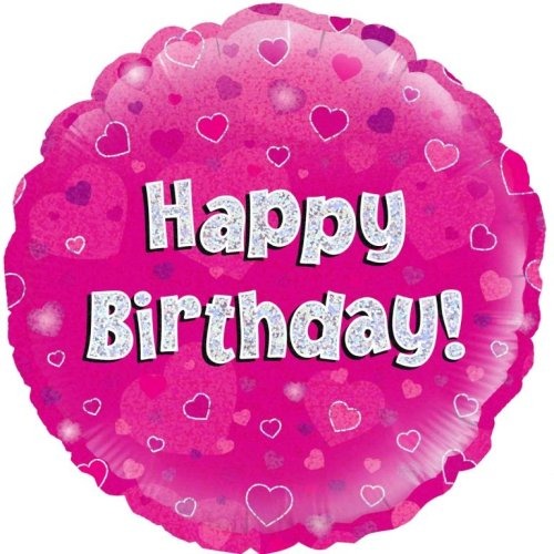 Foil Balloon 45cm Pink Holo Happy Birthday
